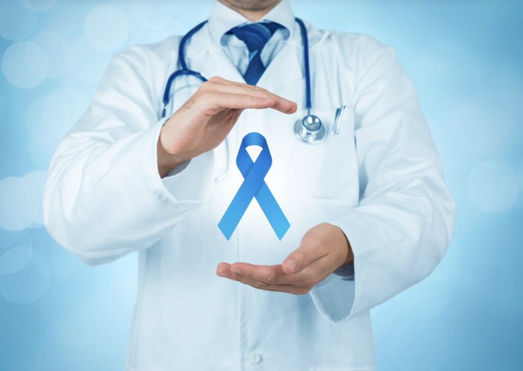 Medical Professional presenting a prostate cancer awareness ribbon