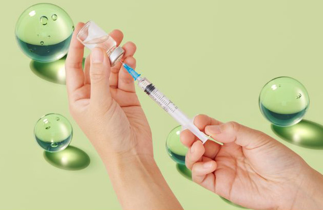hands holding a vial and syringe representing peptide therapy