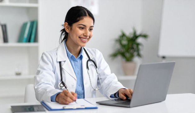 Healthcare professional on a telehealth consult