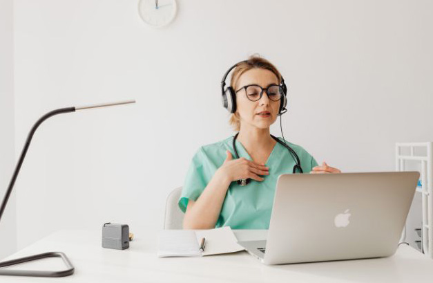 Healthcare professional doing a telehealth consult
