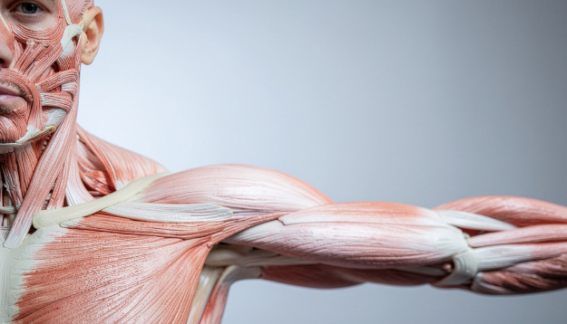 Human Anatomy Model Showing Muscles and Tendons for the blog post on advanced tendon healing protocols